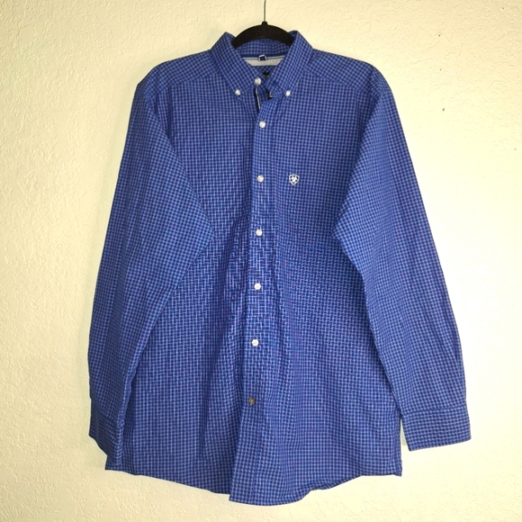 Ariat Pro Series Shirt Mens M Blue Plaid Button Up Rancher Western Rodeo - Picture 1 of 8